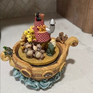 Whimsical Noah’s Arc Music Box Animal Figurine on Wooden Base. Works